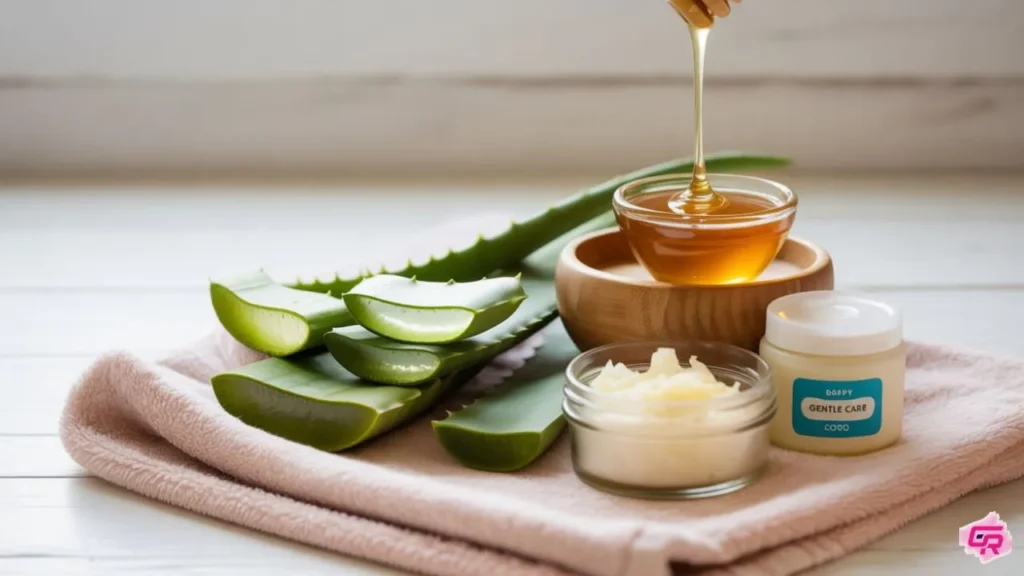 top natural skincare ingredients for kids including aloe vera, coconut oil, honey, and oatmeal