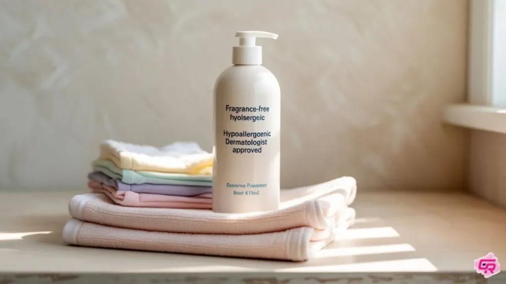 Fragrance-free natural moisturizer for kids with dry skin placed beside baby essentials